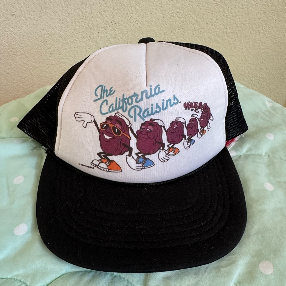 VINTAGE 1987 California Raisins Kids Trucker Hat - Black and White